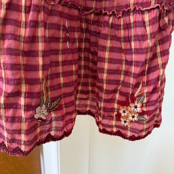 Johnny Was NWT Burgundy Maroon Anacapri Tiered Cotton Mini Dress RARE plaid - Picture 8 of 10